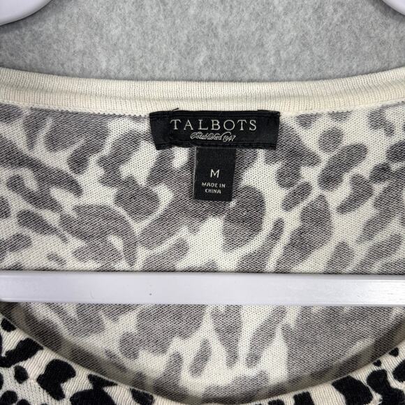 Talbots Cardigan Sweater Womens Medium Black White Animal Thin Button Career‎ - Picture 7 of 12